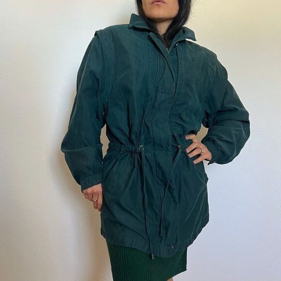 vtg retro 90s London Fog Parka Jacket green chore coat Anorak Large‎ drawstring - Picture 12 of 14